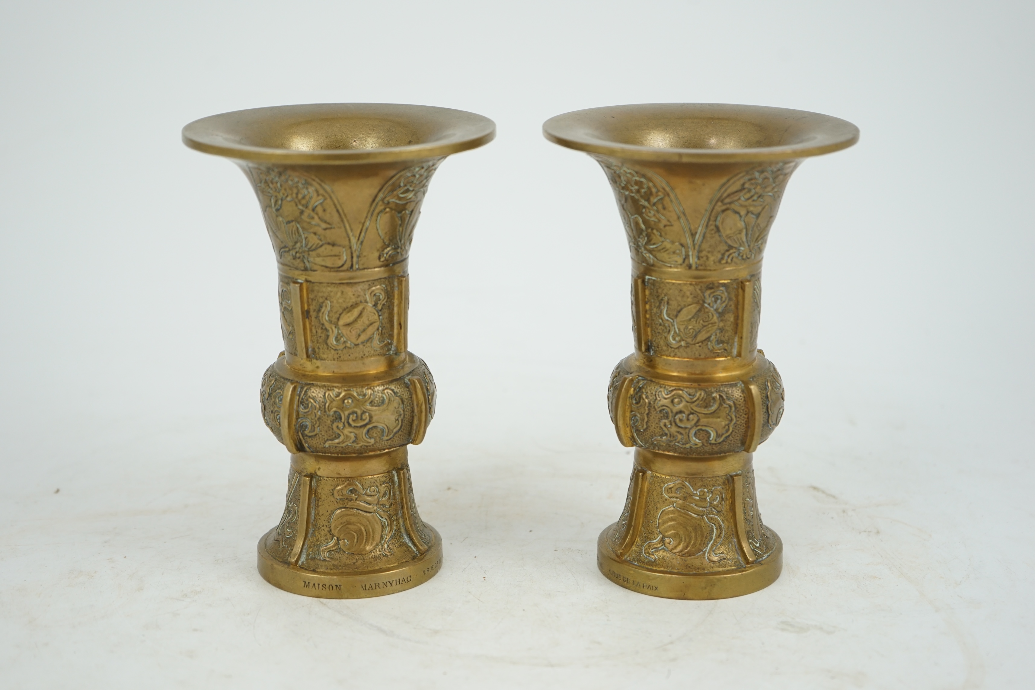 A pair of Chinese bronze beaker vases, gu, 18th/19th century